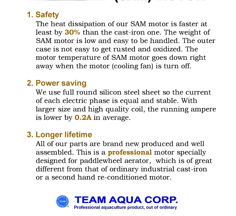 Synthetic AL/MA motor for Paddlewheel Aerator