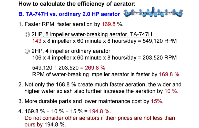 Calculate the efficiency of  Paddlewheel Aerator